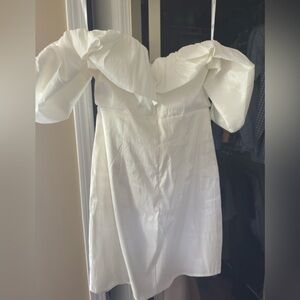 Fanciful Feat White Taffeta Off-the-Shoulder Bodycon Mini Dress